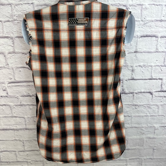 Harley Davidson Men's HD Plaid Sleeveless Shirt Size Medium Pre-Owned - Picture 3 of 9